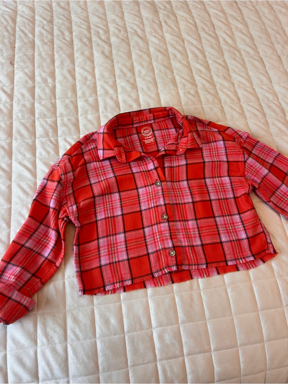 wonder nation Red & Pink Plaid Cropped Button-Up Shirt